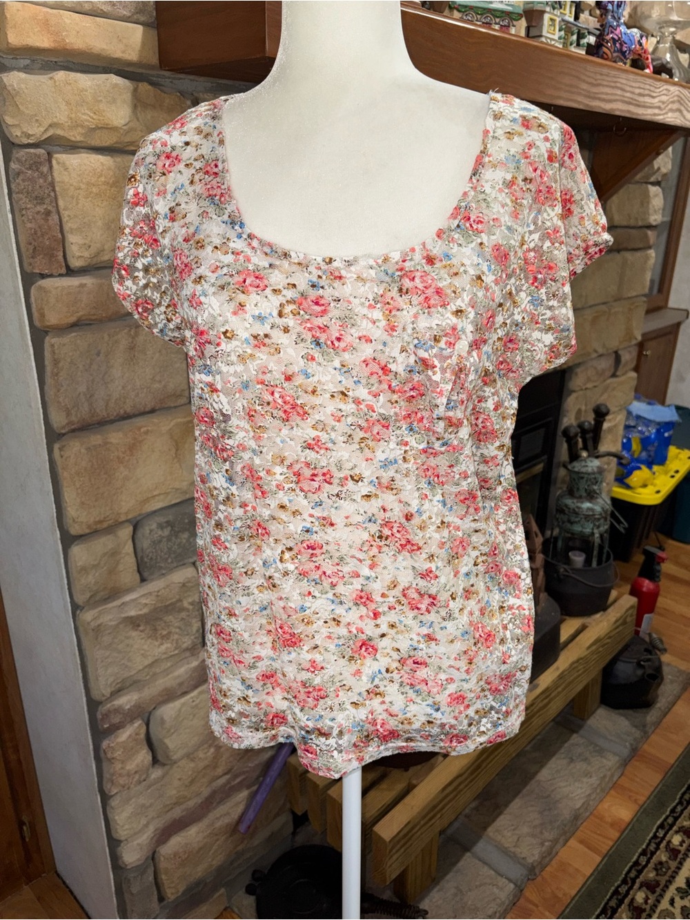 ZENANA Outfitters size large sheer multicolored sleeveless blouse cute back